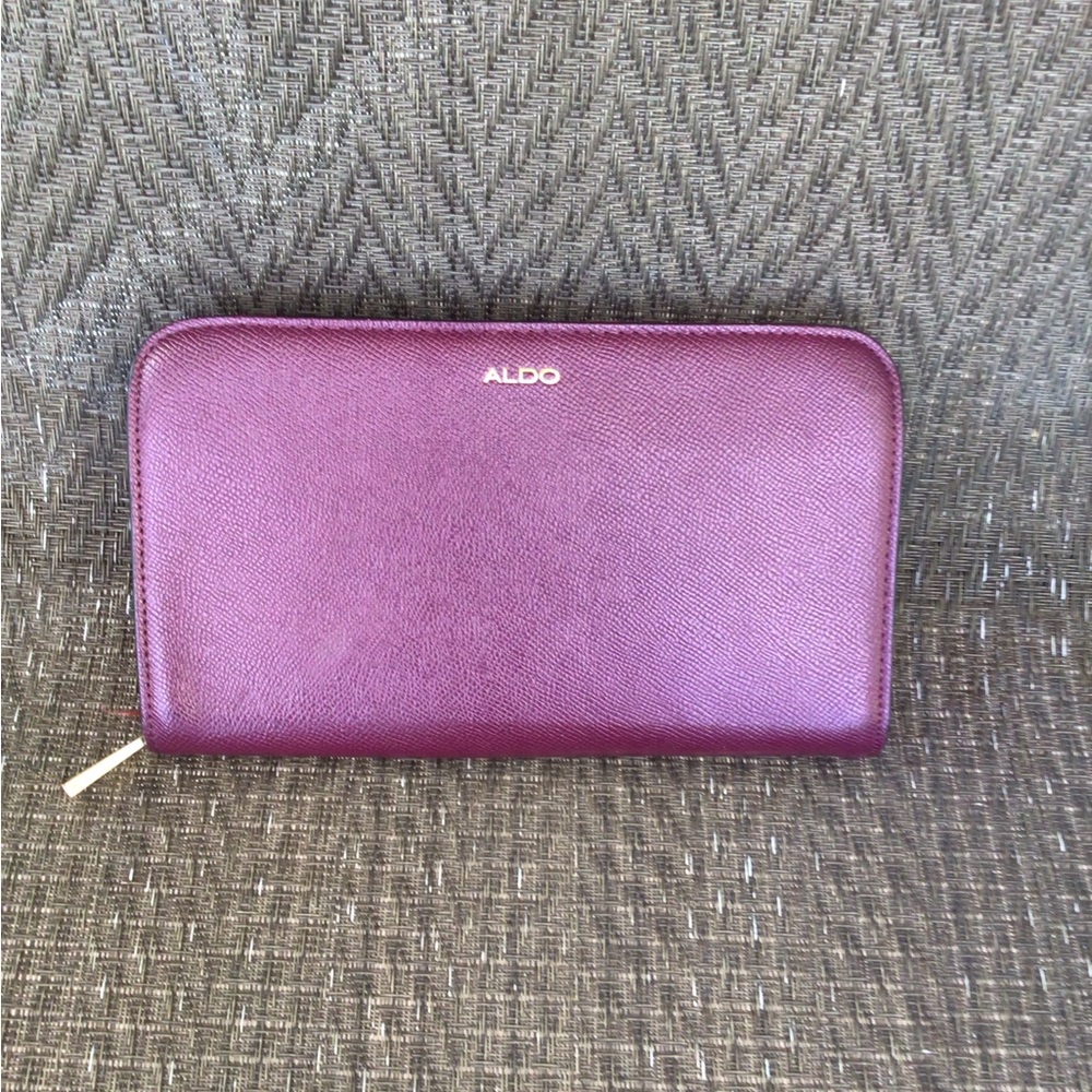 Aldo Plum Zip Around Wallet with Gold Accent